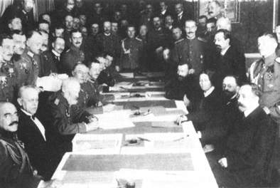 The signing of the peace treaty of Brest-Litowsk. Mrey is the second on the left side of the table.